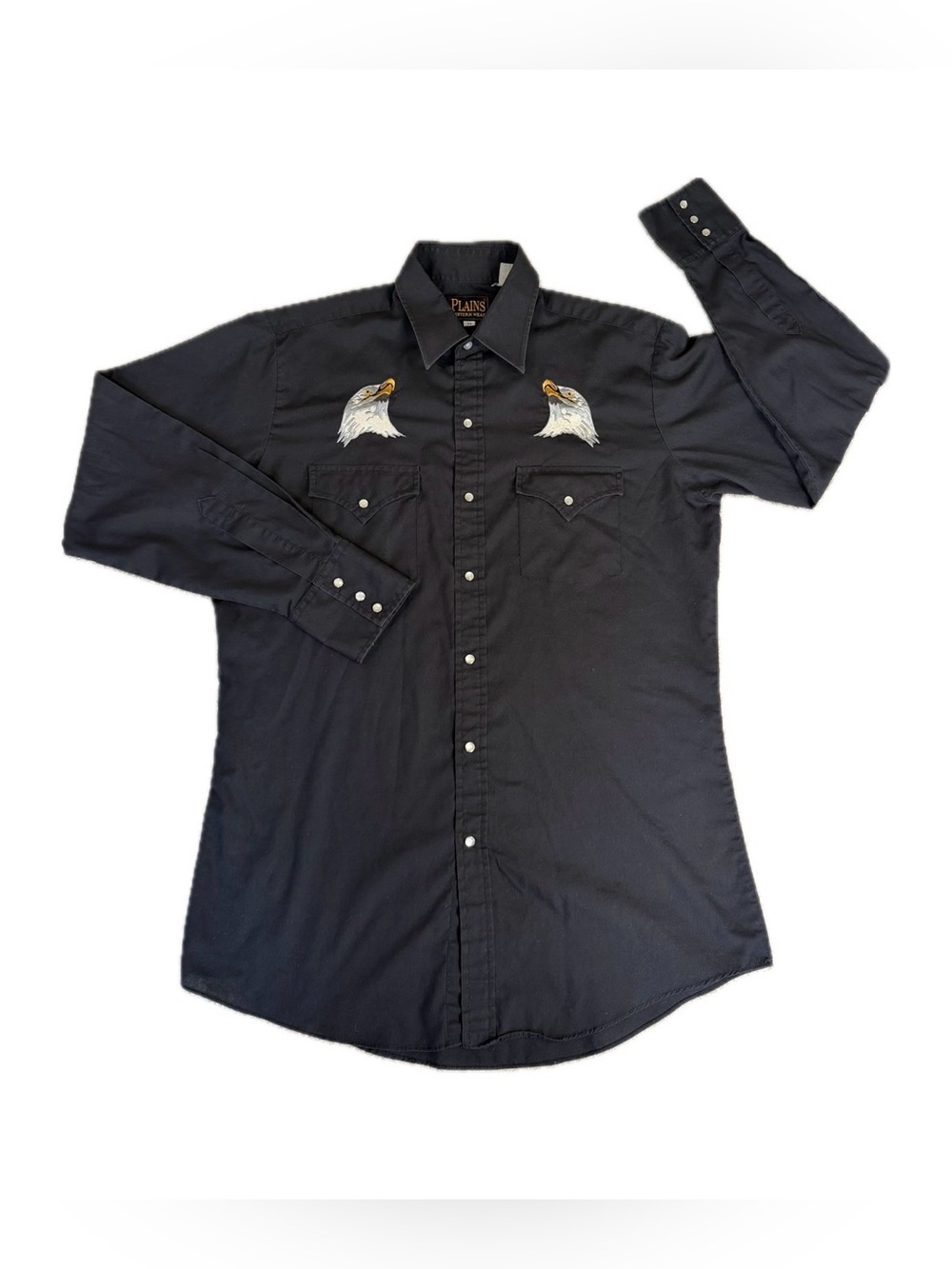 Plains Western Wear Eagle Embroider Long Sleeve Pearl Snap Shirt Black Medium